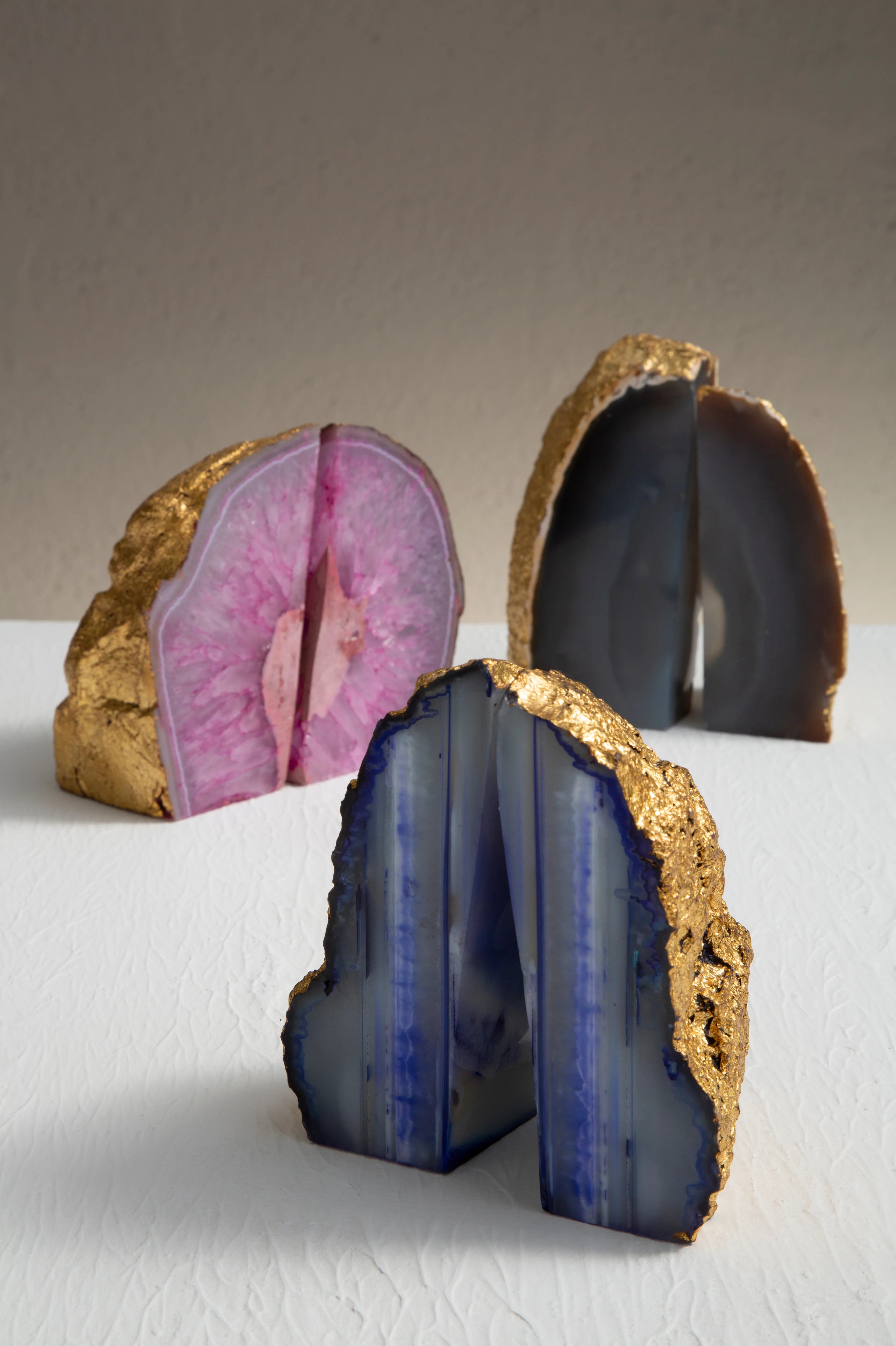 Monzoro Agate Stone & Gold Bookends